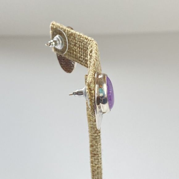 Vintage Shube Purple Oval Amethyst Hammered 925 Sterling Silver Pierced Earrings - Picture 9 of 11